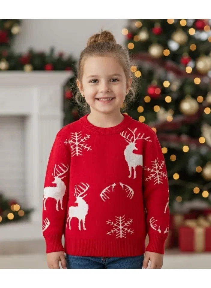 Свитер с принтом оленя и снежинок Classic reindeer snowflake Christmas Babyqlo, красный — фото 2