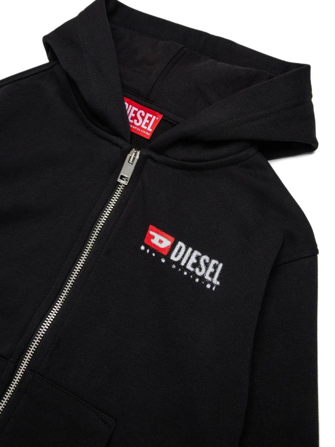 Худи с логотипом и застежкой на молнии Diesel, черный — фото 2
