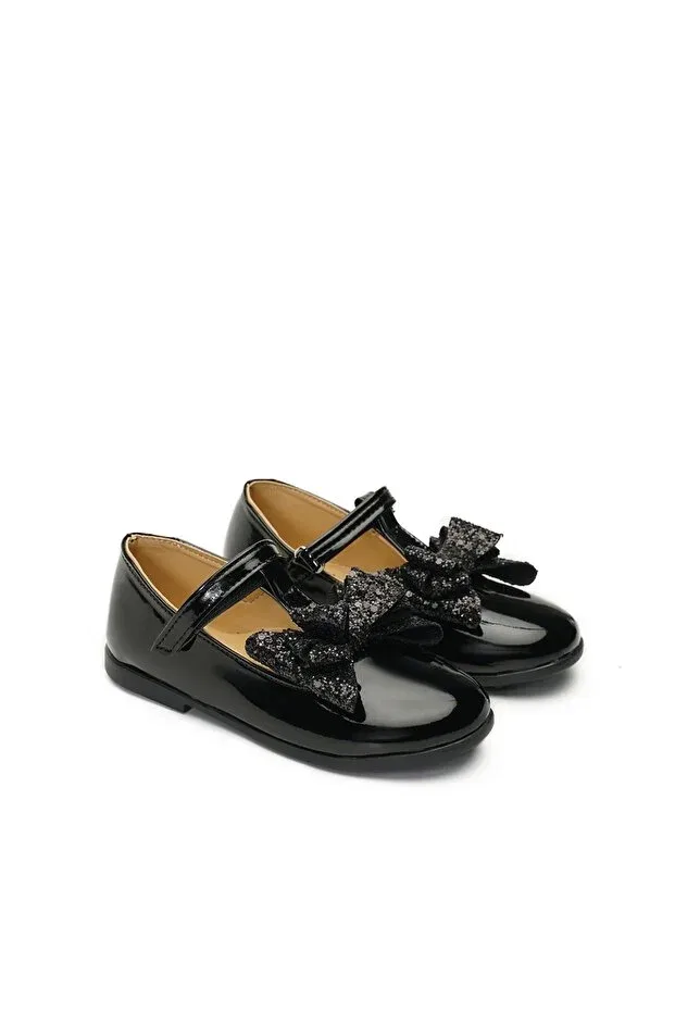 Детские балетки для девочек с принтом T-Bar black vegan girl's ballerinas with sequined bow Bebbini, Black — фото 4