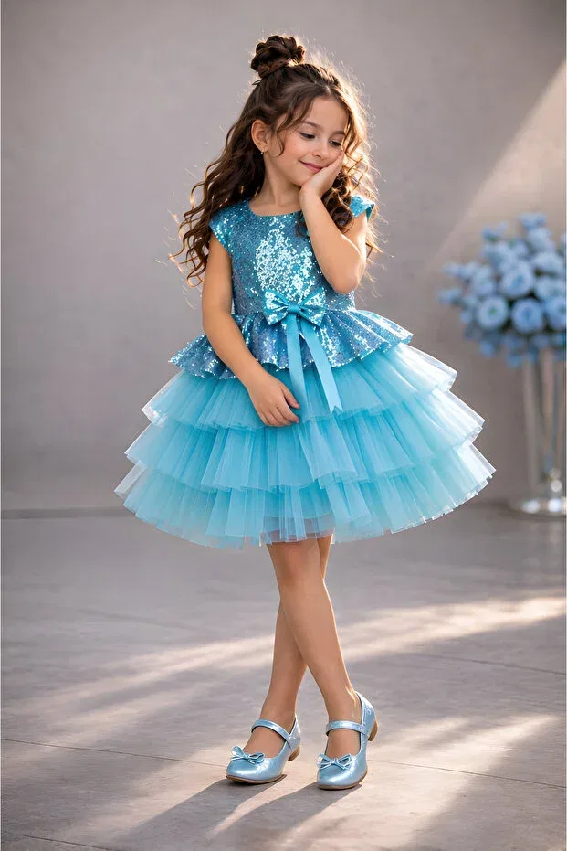 Детское платье для девочек с пайетками Party Rumi Kids, Turquoise — фото 2