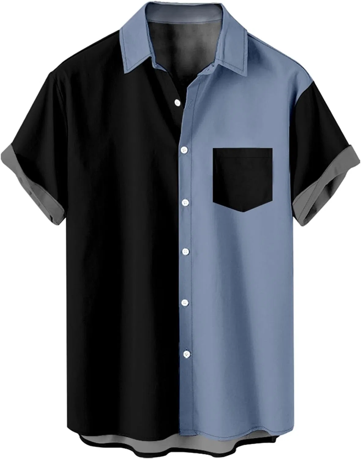 Мужская рубашка-поло с винтажным пэчворком, Summer Beach Shirts, Blue