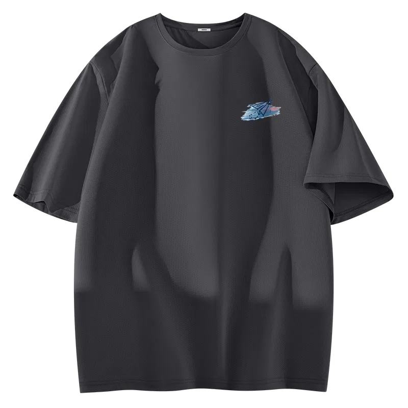 Детская футболка из шелка с принтом Paper Wings Chasing The Wind Chest Logo MINISO, Ice Silk Quick Dry Sun Protection Dark Gray