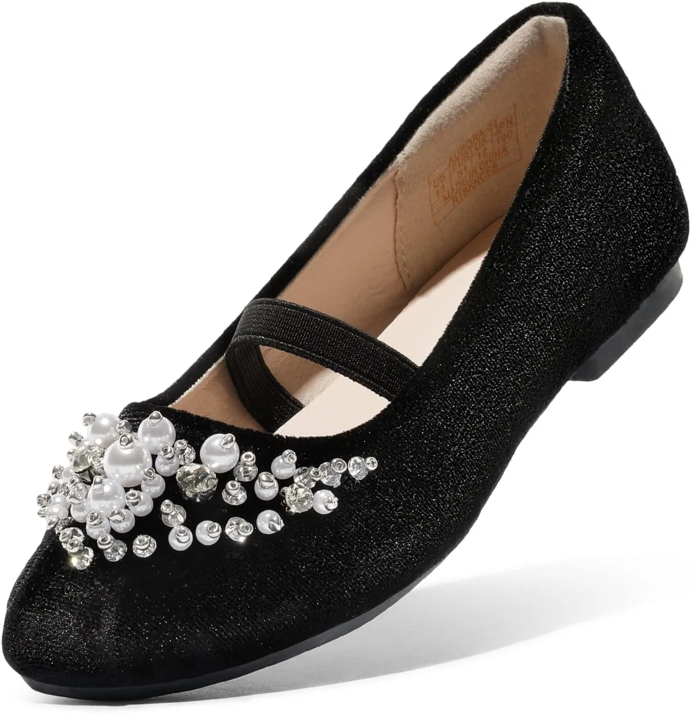 Детские балетки для девочек с цветочным принтом Mary Jane DREAM PAIRS, Black/Suede
