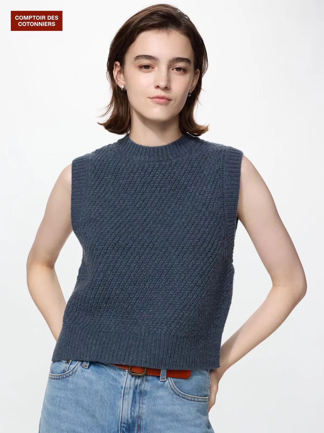 Жилет Uniqlo с круглым вырезом, синий