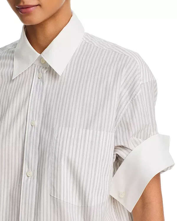 Женская рубашка с принтом Yellow Rose Striped Cotton Shirt Acne Studios, White/Grey — фото 4