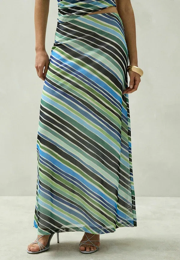 Юбка с эластичным поясом Regular fit mesh maxi skirt Next Blue, Green, Stripe, зеленый
