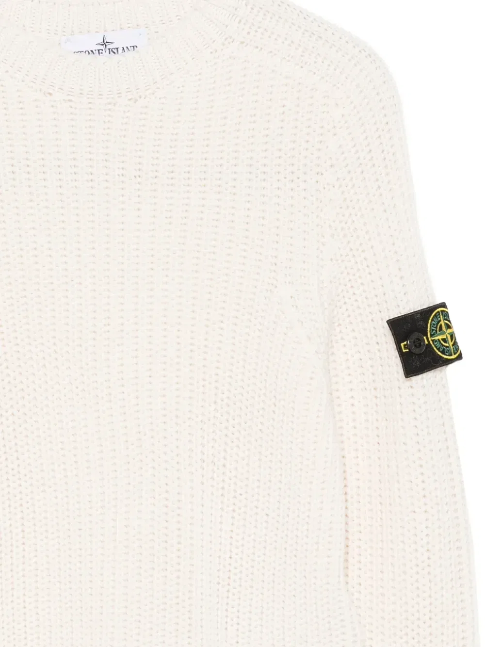Свитер в рубчик с нашивкой-логотипом Stone Island Junior, бежевый — фото 3