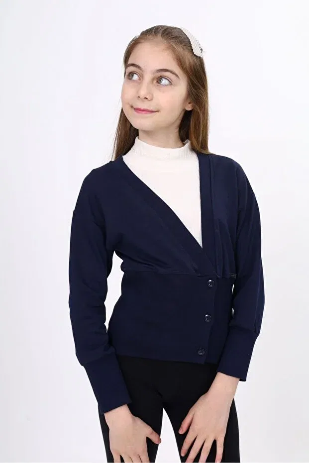 Детское для девочек кардиган с V-образным вырезом Toontoy, Navy Blue — фото 4