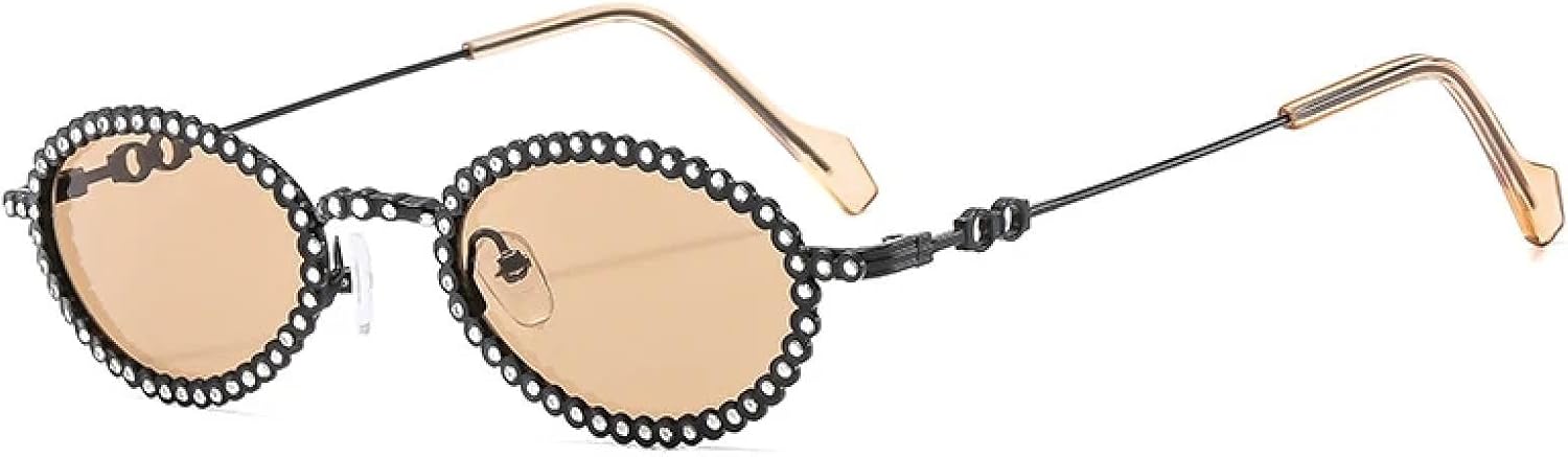 

Модные и стильные металлические овальные солнцезащитные очки для женщин и мужчин, для путешествий на открытом воздухе и вождения, с защитой от УФ-излучения UV400 TKKTLLT, Black Champagne