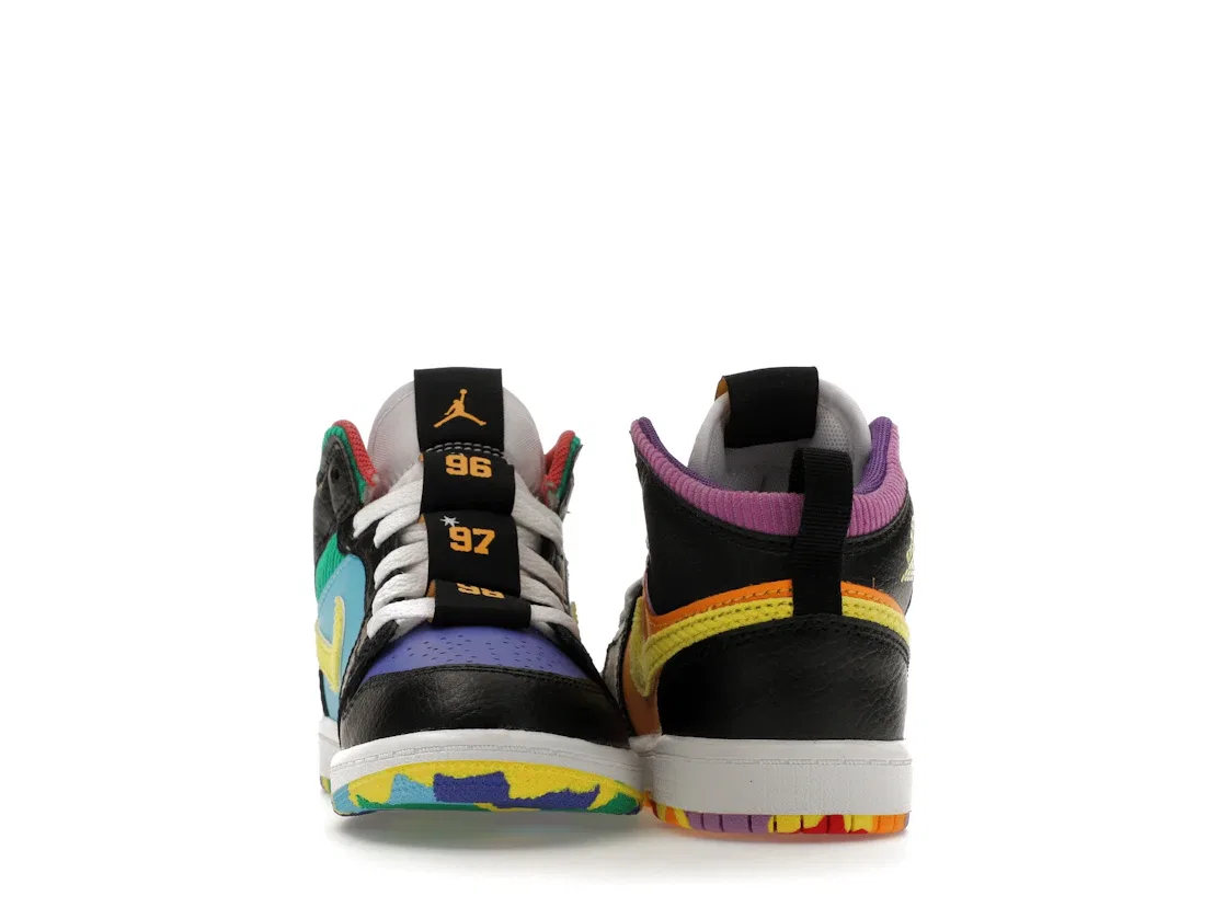 Детские кроссовки с принтом Jordan 1 Mid SS Six Championships (PS) Jordan, Black/Opti Yellow/University Red/Light Ultramarine/Sundial/Baltic Blue — фото 4