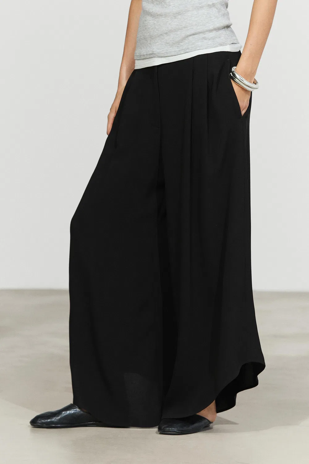 Брюки Massimo Dutti, широкие, объемные, черный — фото 2