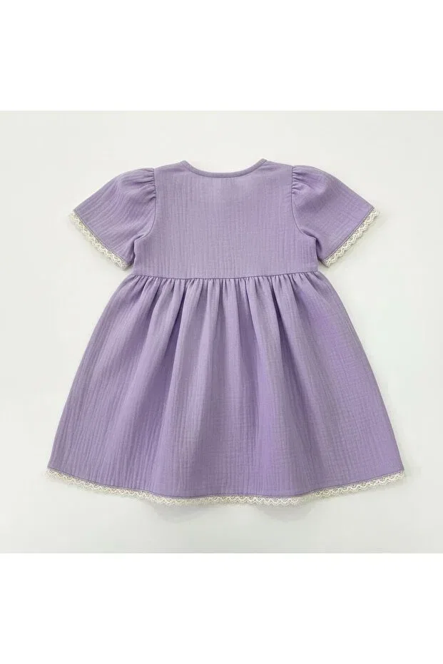 Детское платье для девочек с кружевом Brode Detailled Muslin Bobby Jr Kidswear, Lila — фото 4
