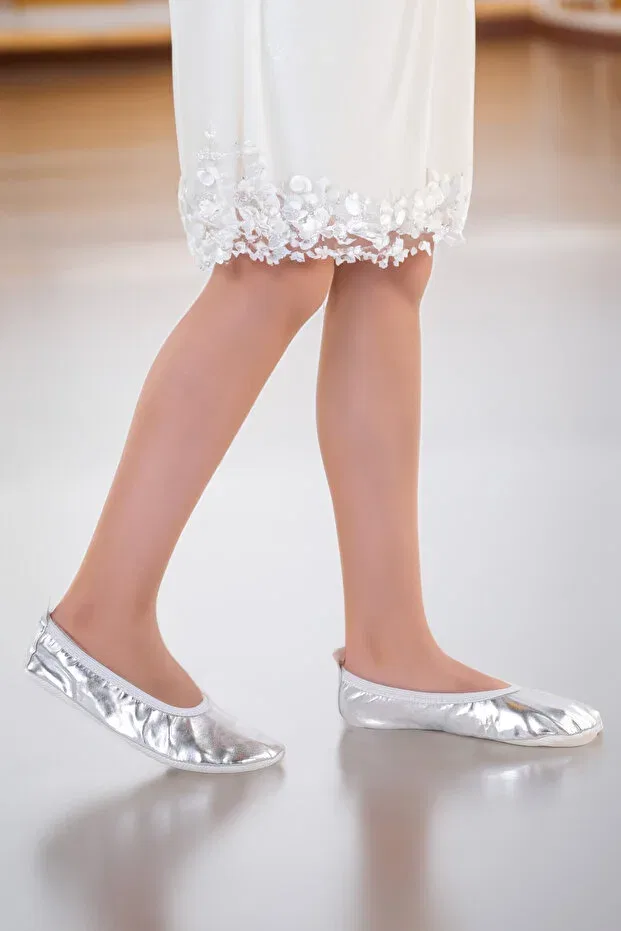 Детские балетки для девочек текстильные Kiko Kids, Silver