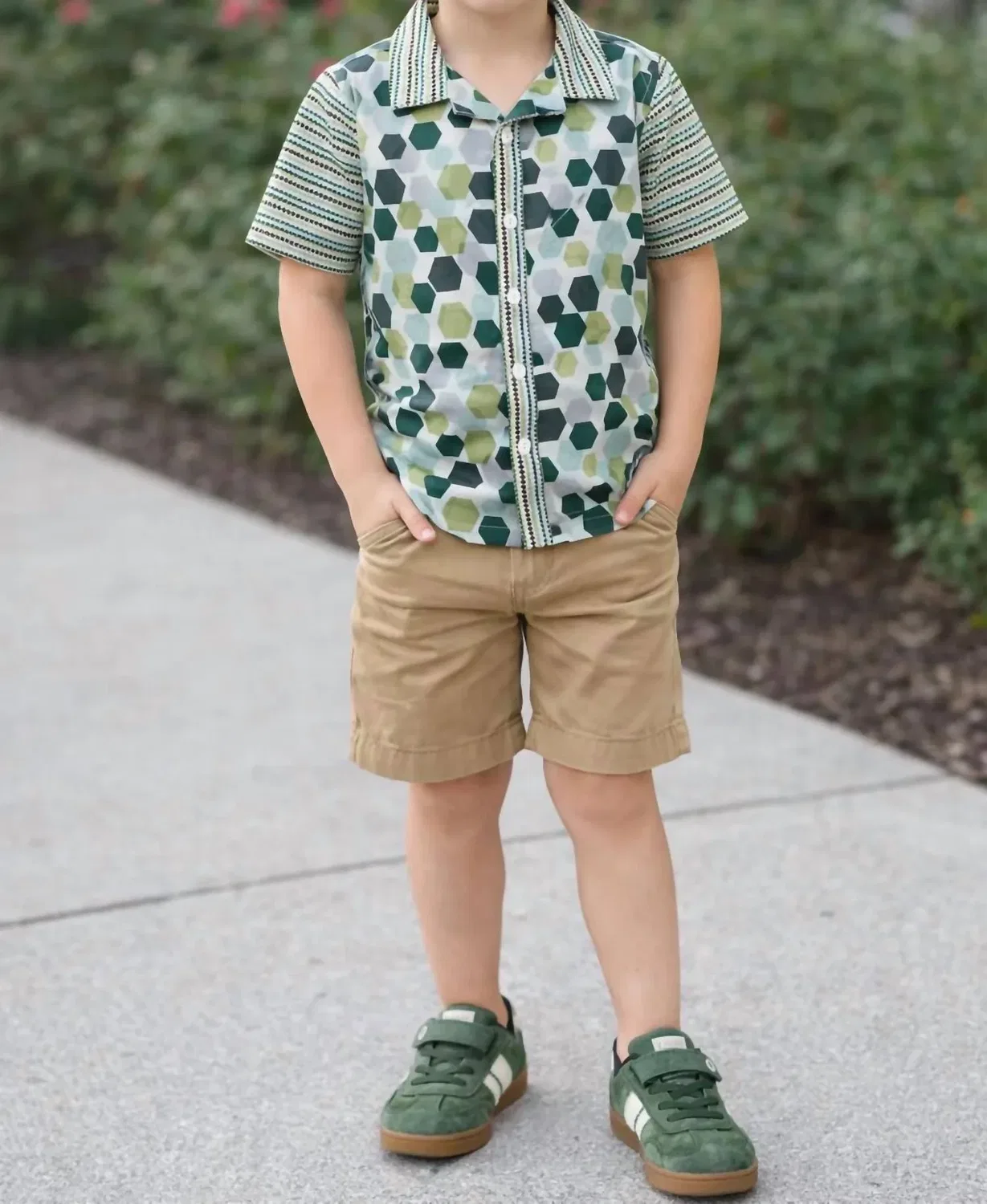 Детская рубашка для мальчиков с принтом из фигур Shapes Camp Shirt Alto Modas, Green Multi — фото 3