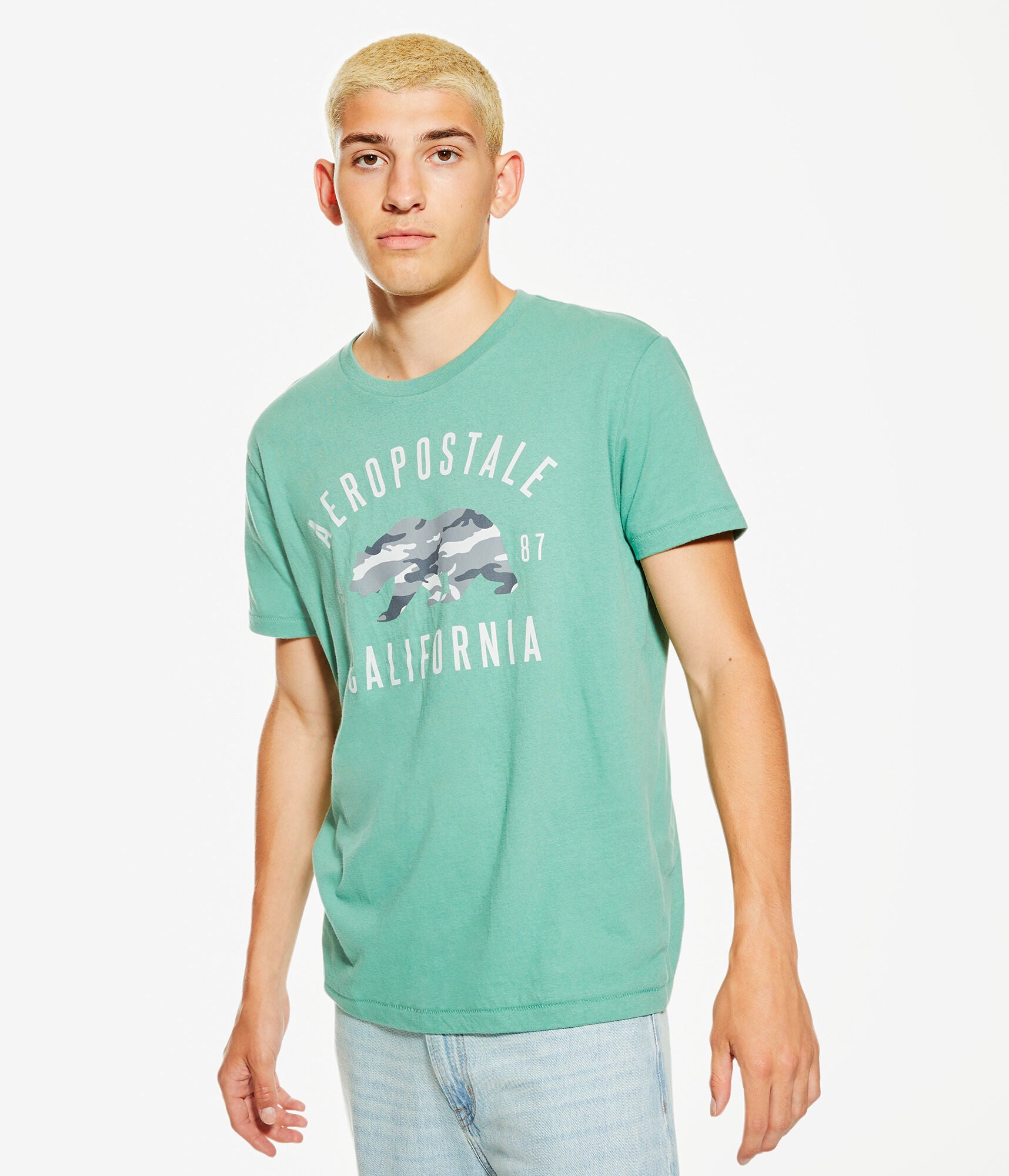

Футболка мужская Aeropostale с камуфляжным принтом и рисунком медведя, зеленый