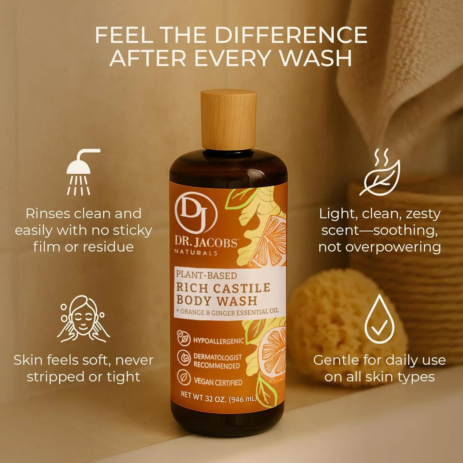 Гель для душа Кастильское мыло DR.JACOBS NATURALS, 900мл, Citrus — фото 4