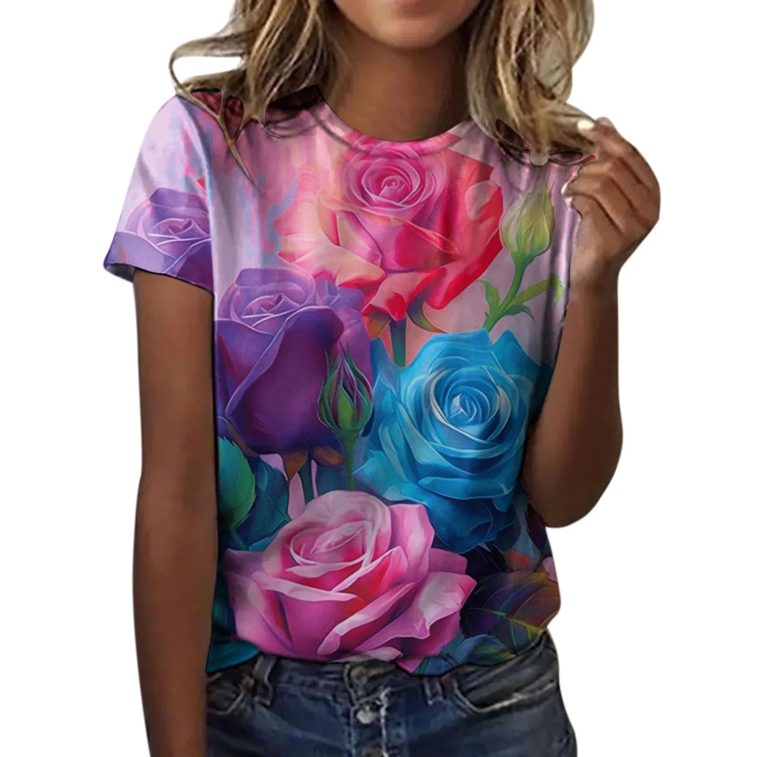 Женская блузка с коротким рукавом с принтом Ironic Tops, D-hot Pink