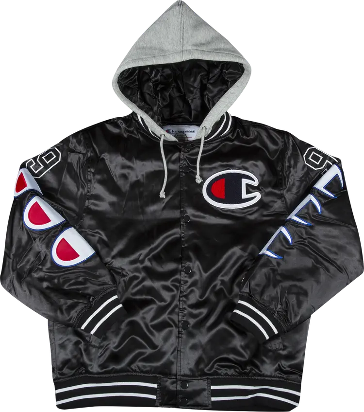 

Куртка Supreme x Champion Hooded Satin Varsity Jacket 'Black', черный