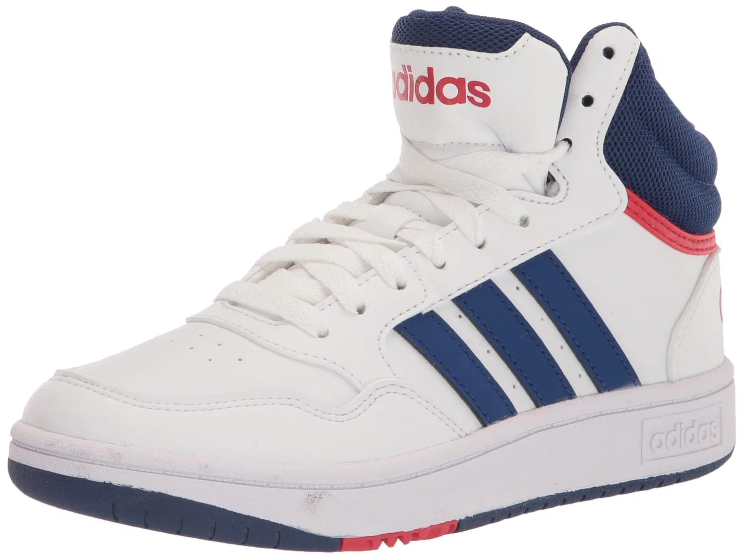 Детские кроссовки для мальчиков и девочек с высоким верхом Hoops Mid Shoes Adidas, Multicoloured Cloud White Victory Blue Better Scarlet