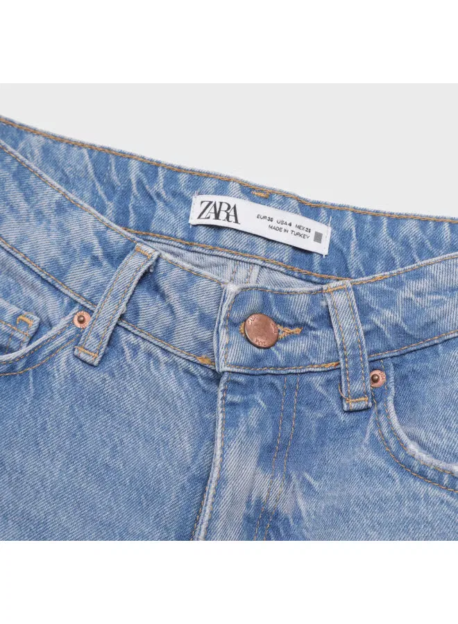 Джинсы свободного кроя с потертостями Zara, голубой — фото 4