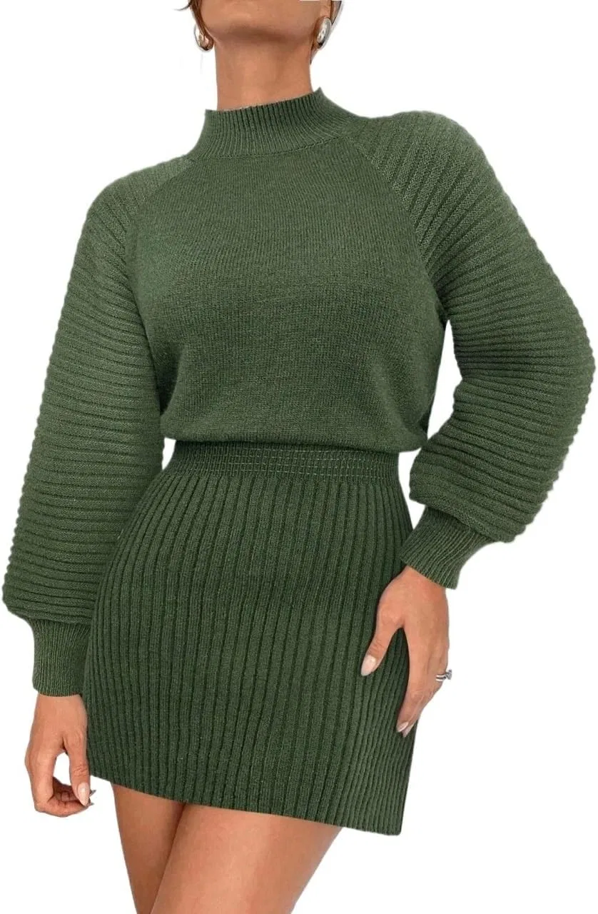 Женское трикотажное платье-свитер с воротником-стойкой Regular Fit, Army Green
