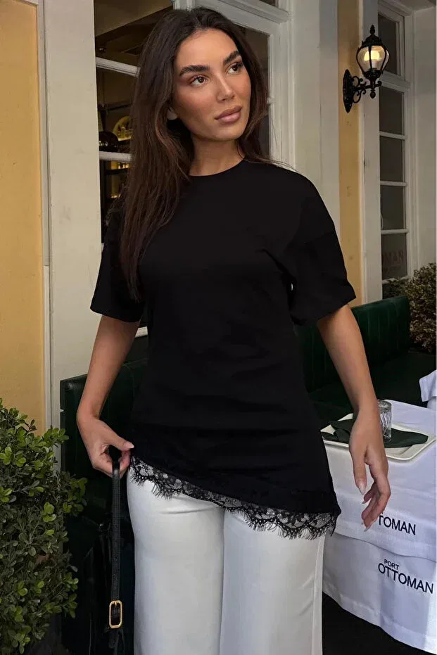 Женская футболка с кружевом Mzr Collection, Black