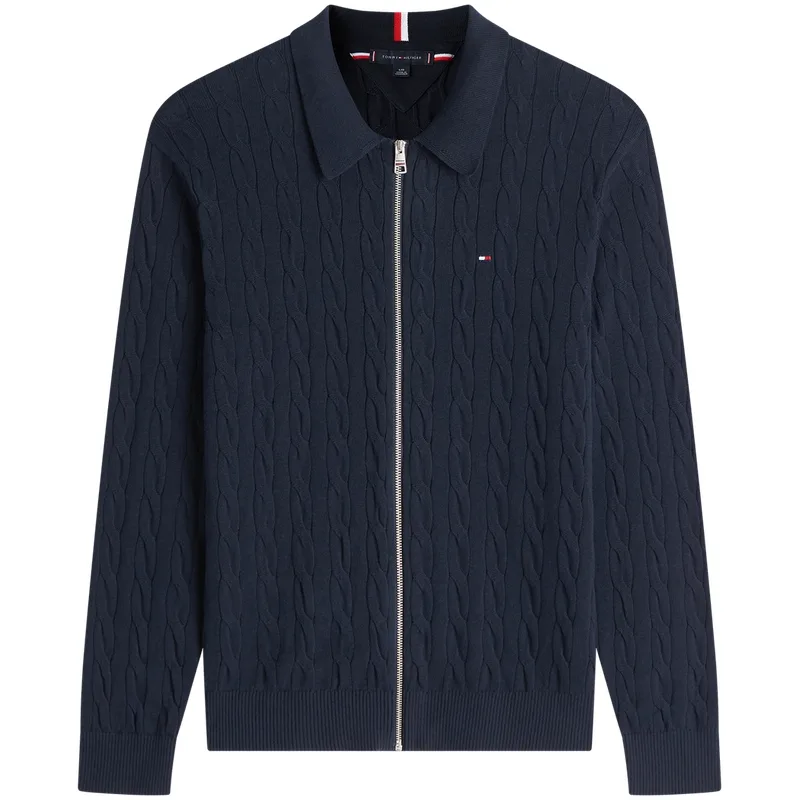 Tommy Hilfiger cable knit polo shirt, Navy Blue DW5