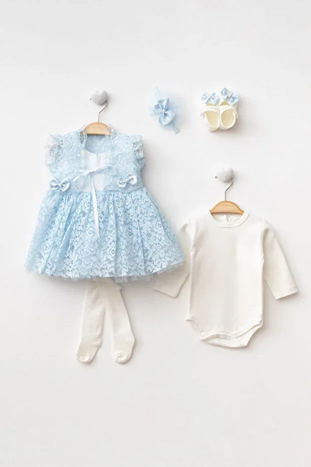 Детский комплект для новорожденных девочек кружевной с моделью New model baby girl 0-6 months newborn dress 6-piece mevlütlük set french lace dress with bolero mt334 Generic Brands, Blue
