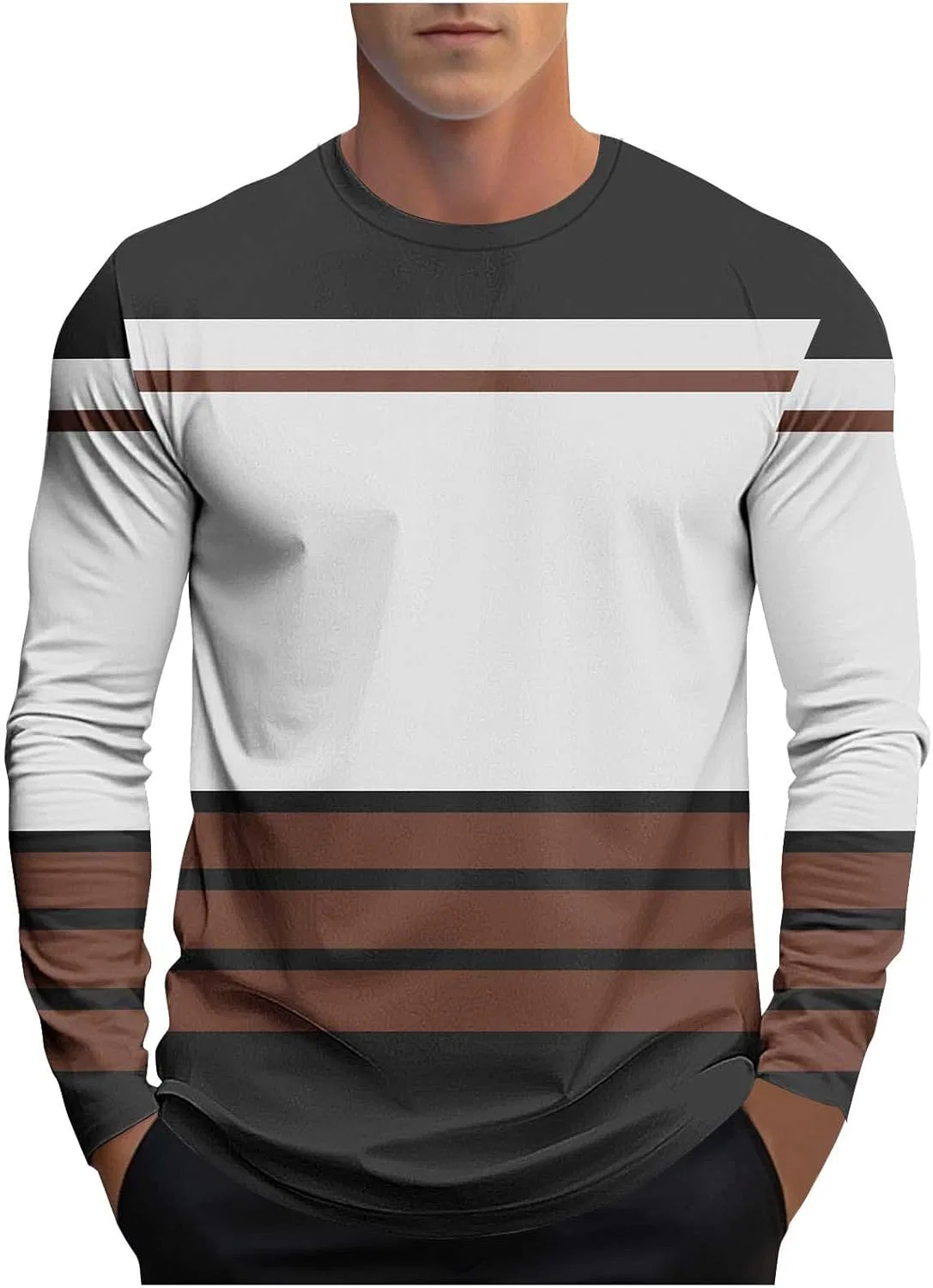 Мужская футболка с длинным рукавом и полосками Crewneck, Brown