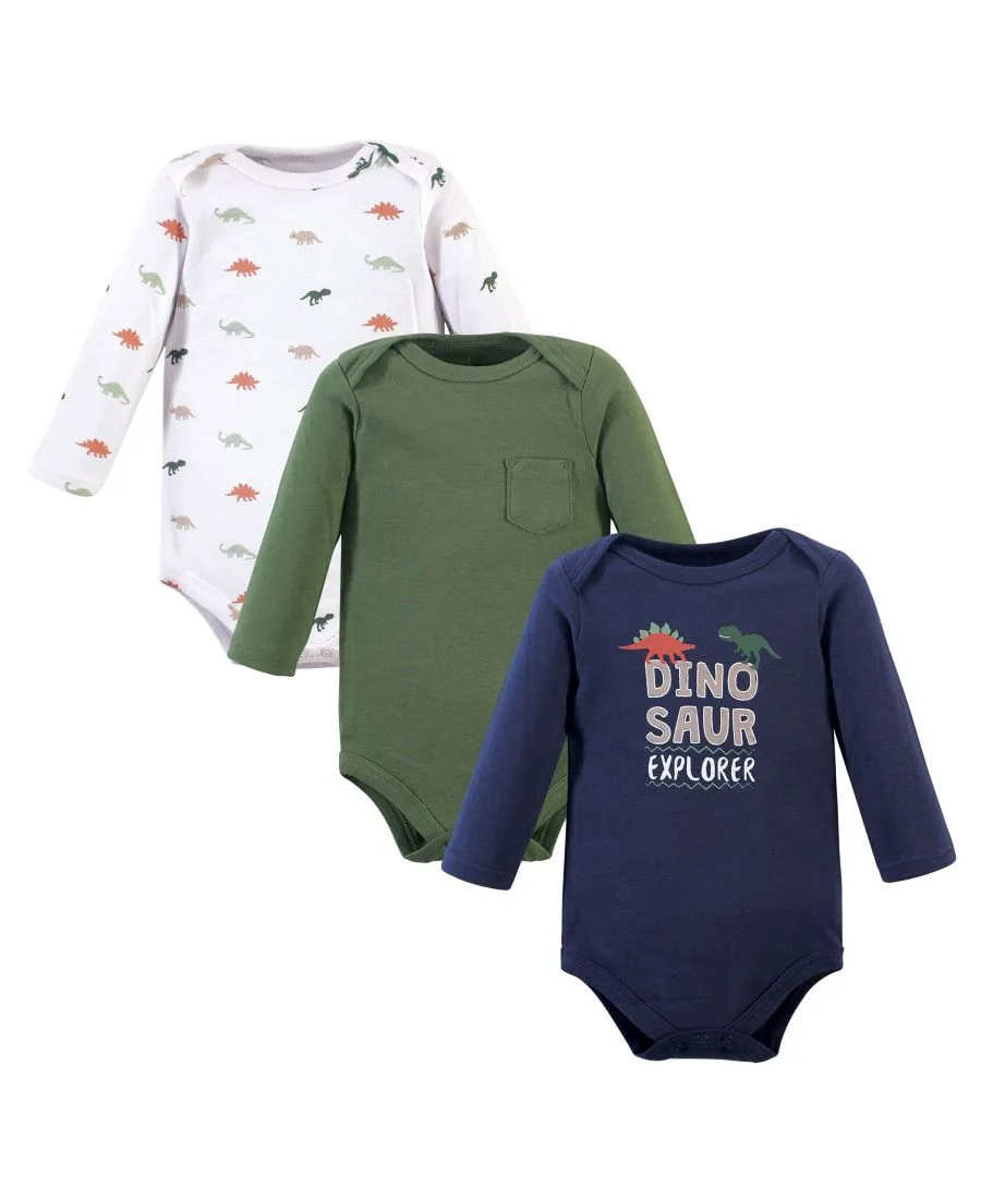 Хлопковые боди с длинными рукавами, комплект из 3 штук Hudson Baby, Dinosaur Explorer