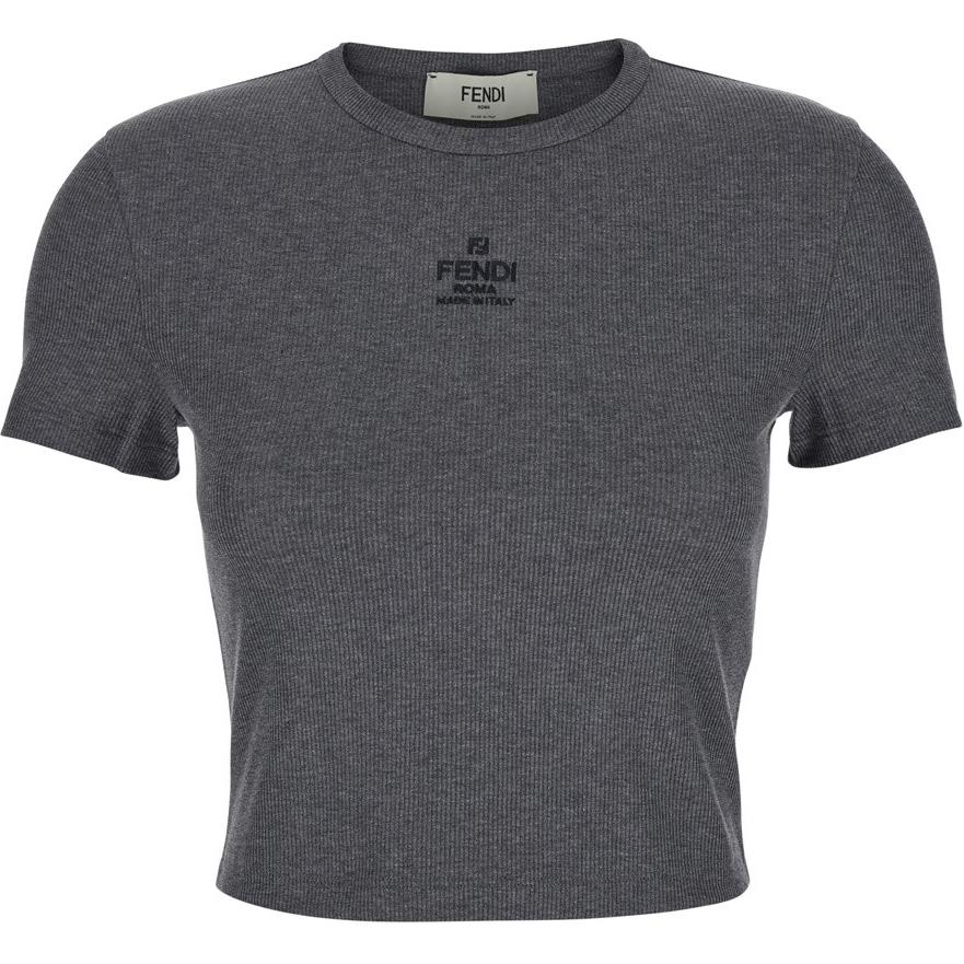 

Футболка кроп с ребристым логотипом FENDI, серый
