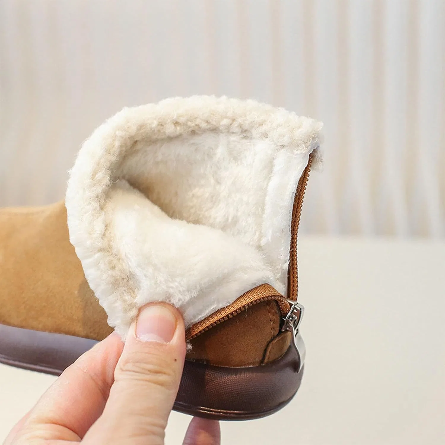 Детские зимние ботинки для девочек с утеплителем и молнией сзади Winter Girl Thicken Snow Boots, Brown — фото 4