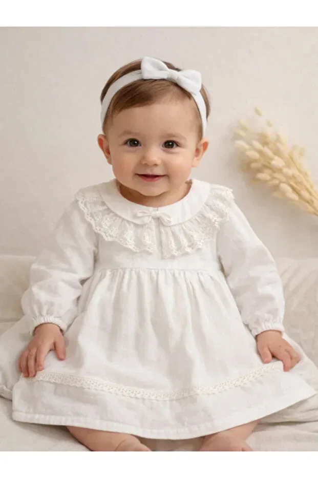 Детское платье для девочек с длинным рукавом Lumbi Baby, White — фото 2