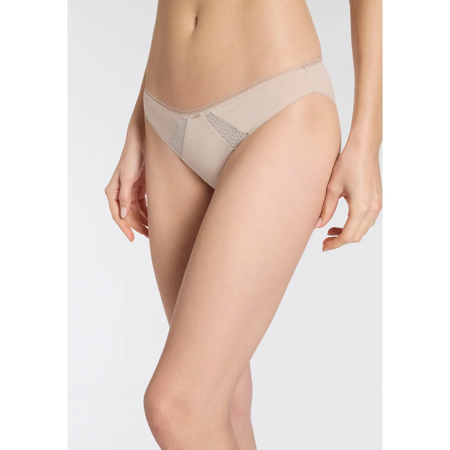 Женские трусы-слипы с кружевной вставкой Boss, Light Beige