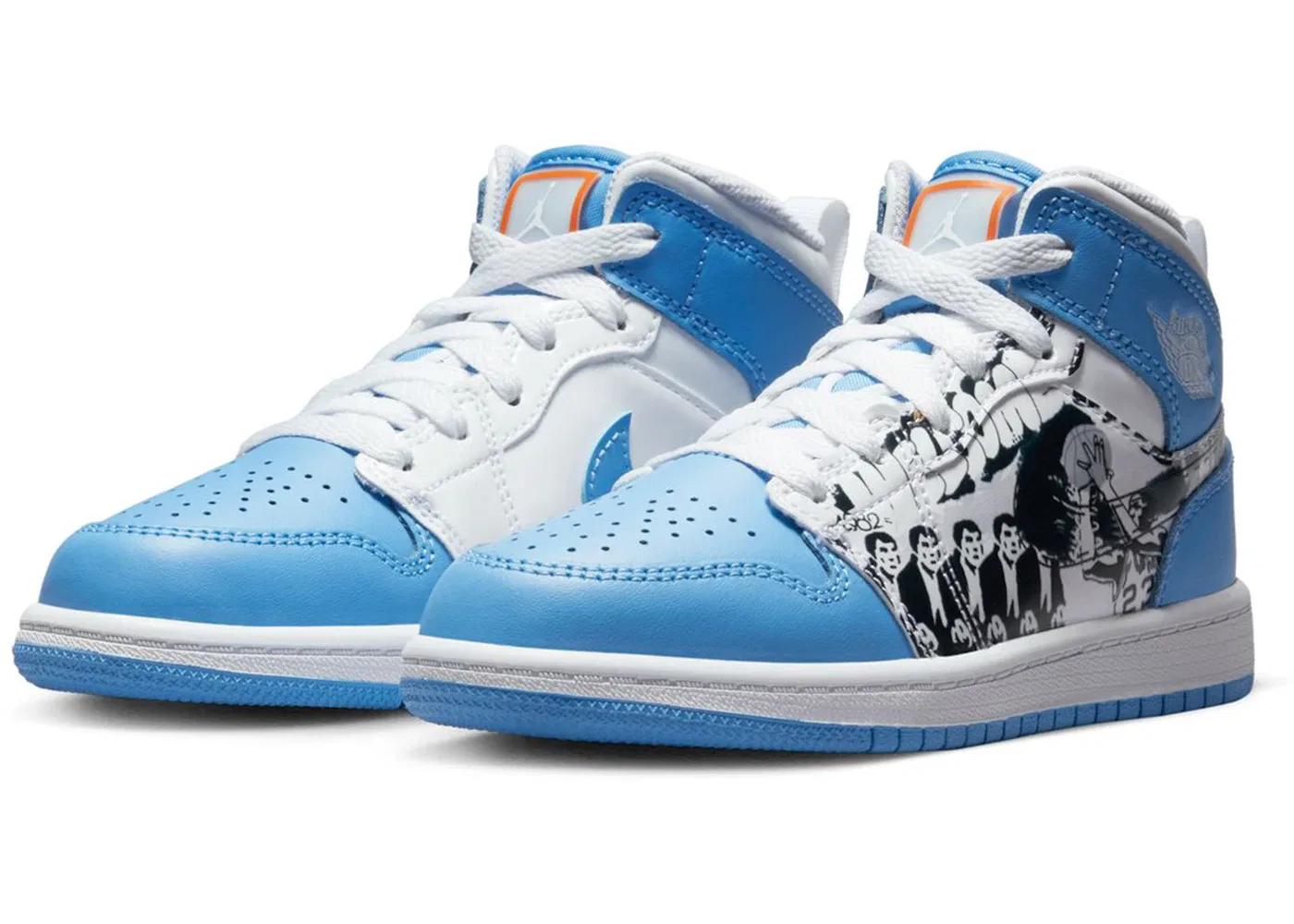 Детские кроссовки с принтом Jordan 1 Mid Jordan, White/University Blue-Starfish — фото 2