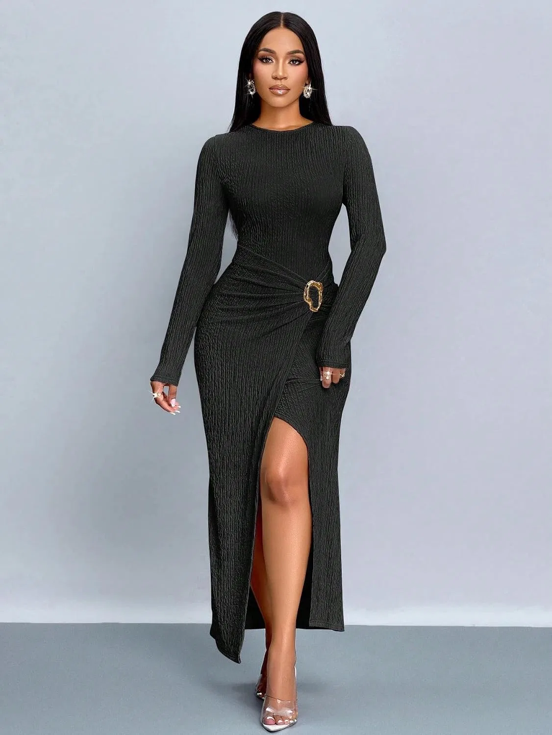 Женское длинное платье с запахом Bodycon, Black — фото 4