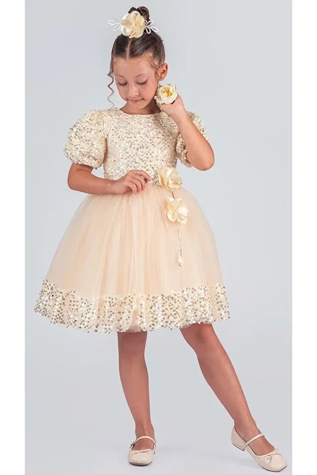 Детское платье для девочек с пайетками Venna Mnk Baby&Kids, Yellow