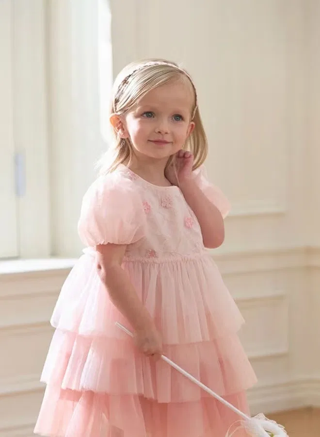 Платье с цветочной отделкой, модель Layered Tulle, Dave & Bella, розовый