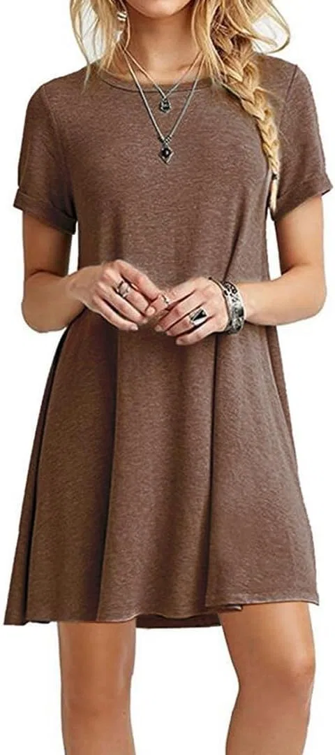 Женское летнее платье-футболка свободное A-line, Brown