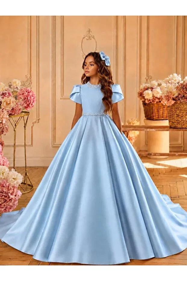 Детское платье для девочек с жемчугом Prom By Feyza Kids Collection, Blue — фото 3