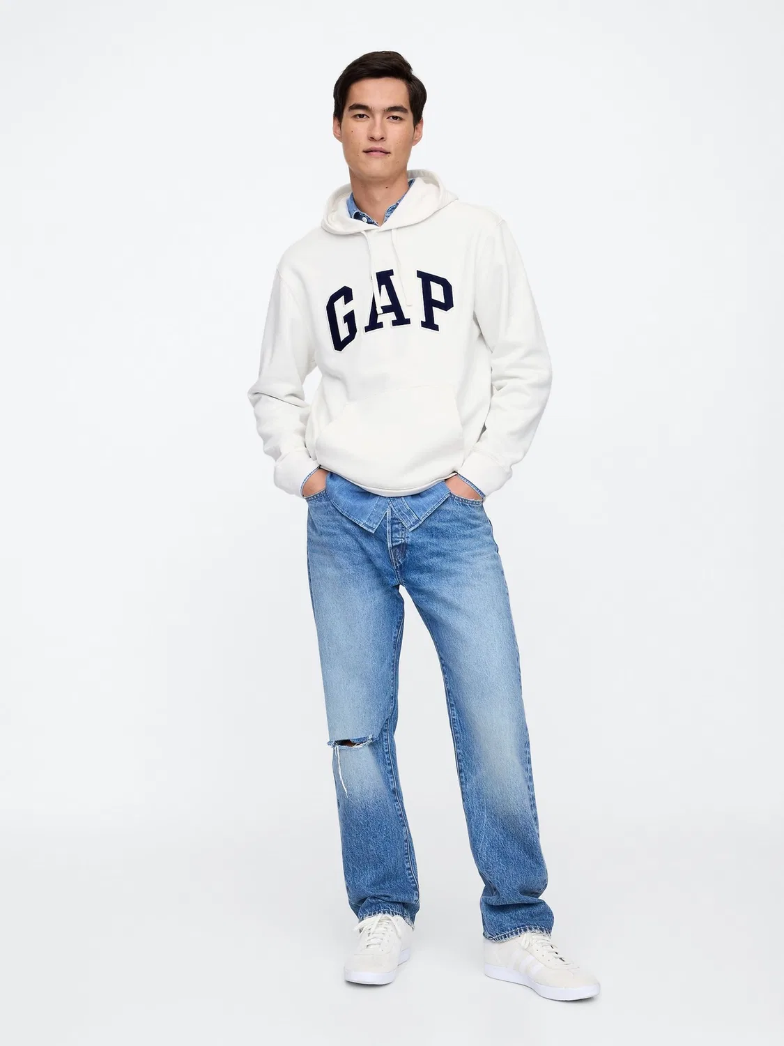 Худи свободного кроя White Relaxed Logo Hoodie Gap, белый — фото 3