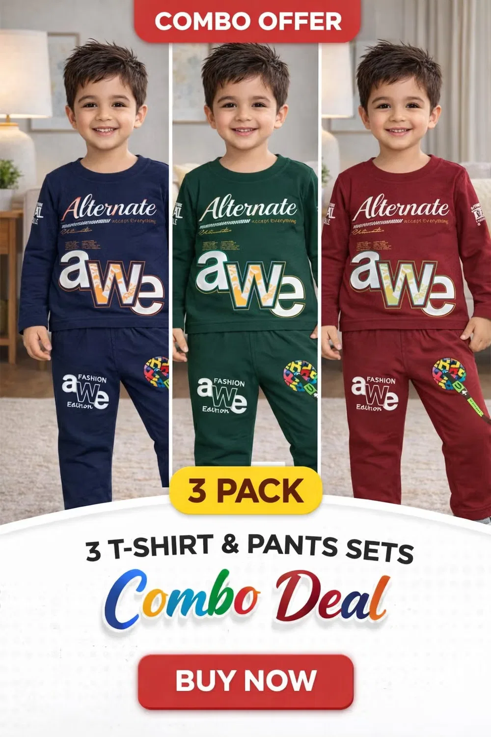 Комплект футболок и штанов 3-Pack Boys T-Shirt & Pants Set Inaabia, красный