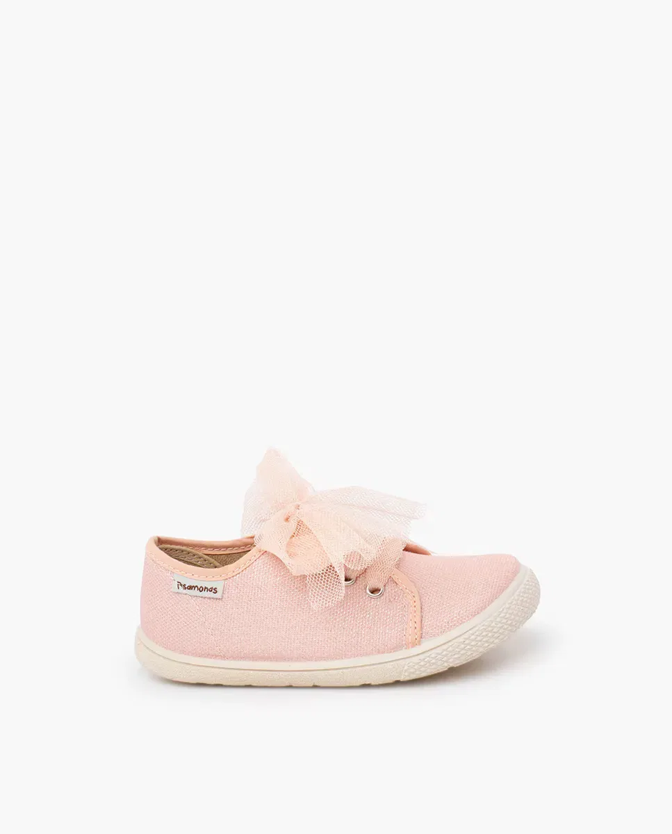 Детские кеды barefoot для девочек с блеском и бантами из тюля Pisamonas, Rosa
