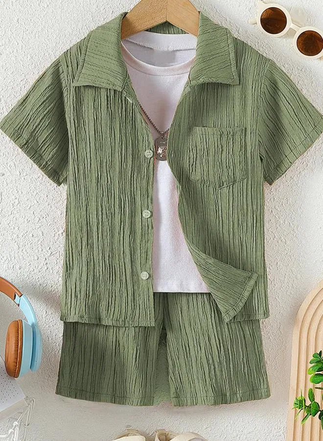 Комплект рубашка и шорты Boys textured shirt and shorts set Take Two, хаки
