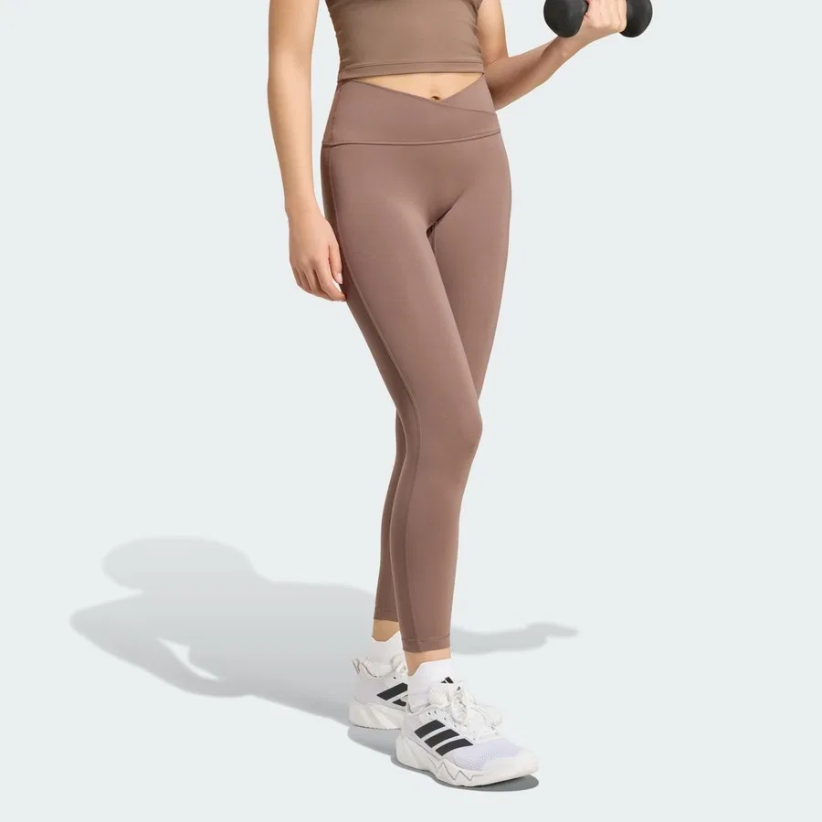 Леггинсы с завышенной талией 7/8 X-Over 3 Stripes Studio All Me Performance adidas, Коричневый