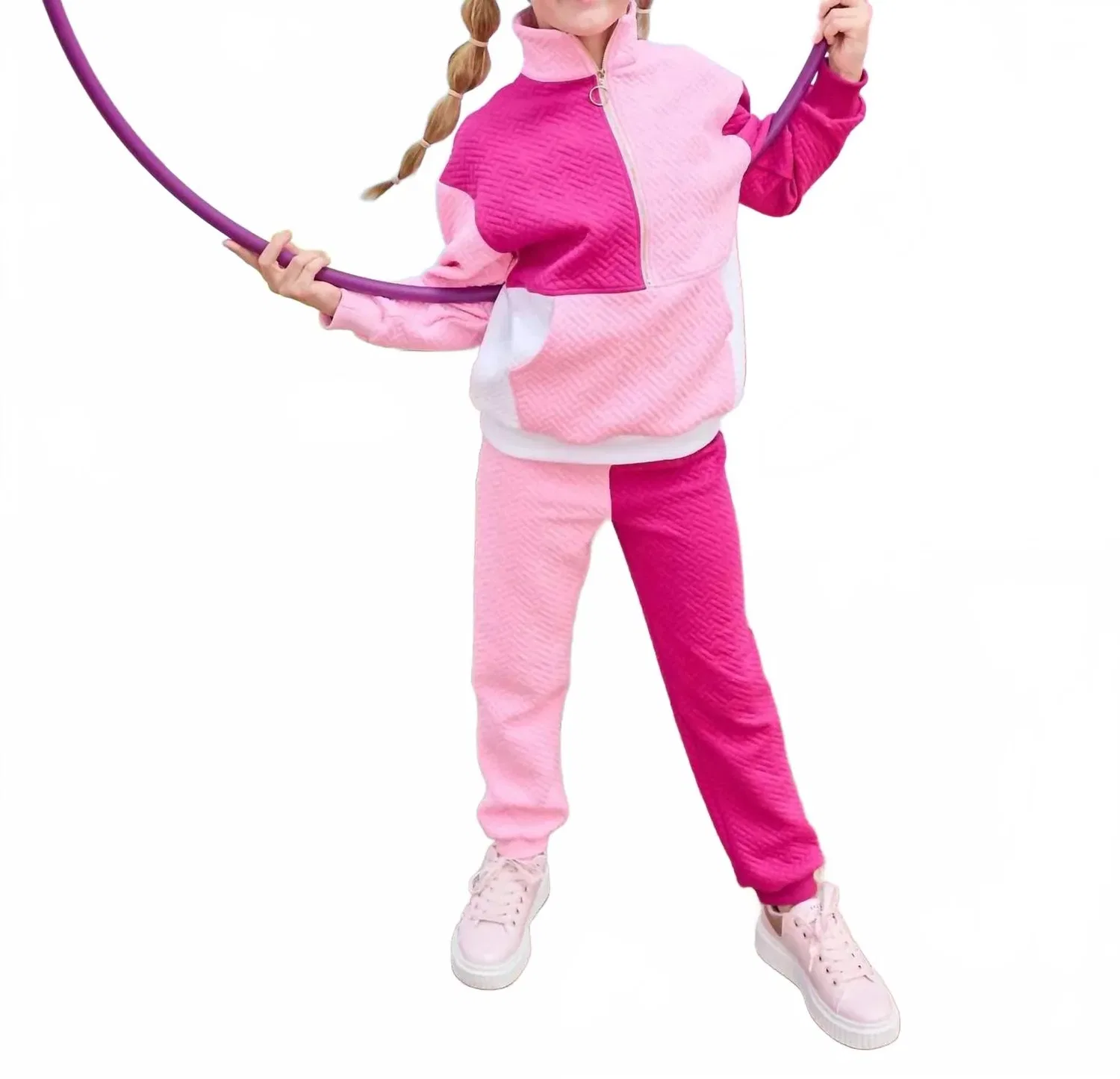 Детский свитшот с цветными блоками Color Block Bisby, Pink/Cranberry