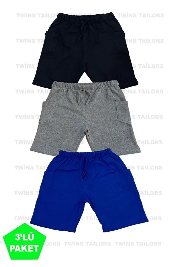 Детские шорты для девочек хлопковые 3-шт Combed Cotton Saks Blue-Black-Gray 3-Pack Unisex Kids Short Shorts Twins Tailors, Cobalt Blue-Black-Grey