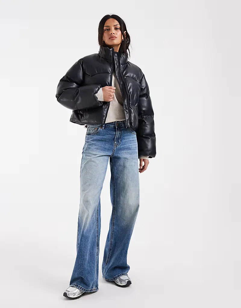 Укороченная пуховая куртка Levi's Palmer из искусственной кожи, черный — фото 3