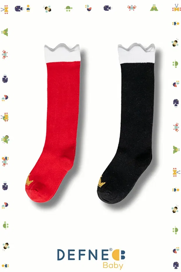 Детские носки для девочек с рисунком Defne Baby, Red-Black
