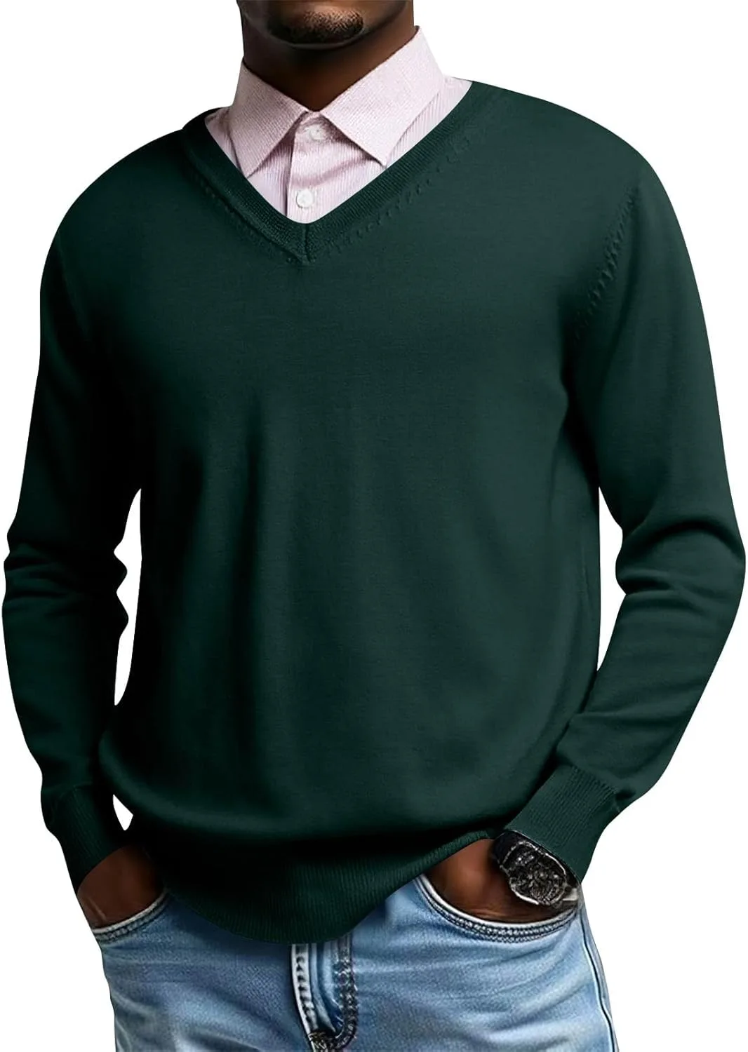 

V-образный свитер мужской легкий вязаный с длинным рукавом